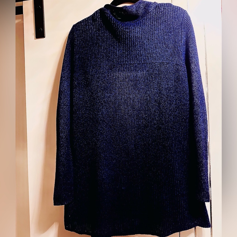 Karl Lagerfeld Paris Size Small Navy Open Front Waterfall Cardigan - Picture 3 of 10